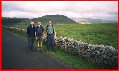 Left to right - Peter, Mick and Larry on the path between the top of Cave Dale and Mam Tor. 